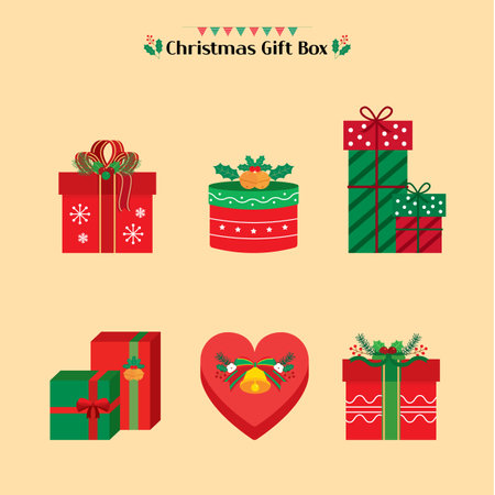 Set of christmas gift boxes. Vector illustration. Flat design.のイラスト素材