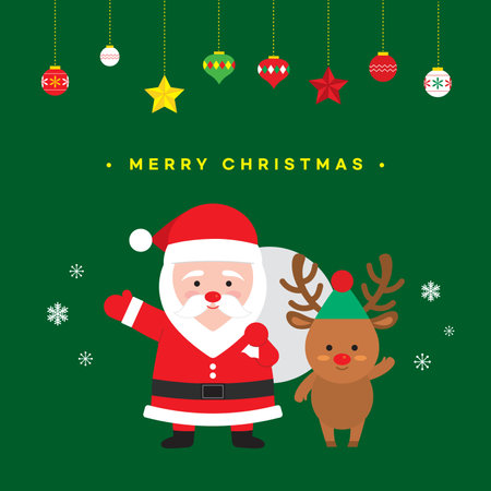 Merry Christmas and Happy New Year greeting card with Santa Claus. Vector illustrationのイラスト素材