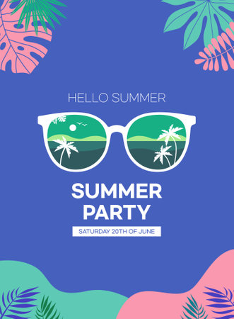 Hello Summer Party Flyer or Poster. Vector Illustration EPS10のイラスト素材