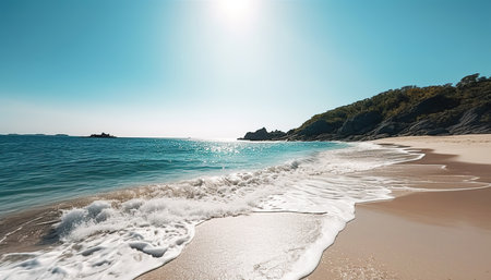 Beautiful beach with turquoise water and white sand in the morningの素材