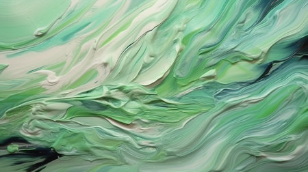 Abstract background of acrylic paint in green and white colors. Liquid marble pattern.の素材