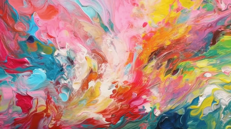 Abstract background of acrylic paints in red, yellow, blue and pink colorsの素材