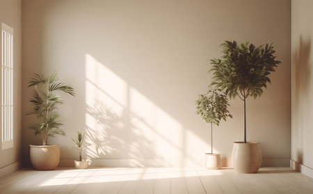 Interior of living room with plants in pots. 3d renderの素材