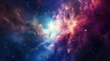 Night sky with stars and nebula. 3D illustration. Space background.の素材