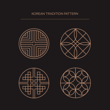 Korean Traditional Pattern.Set of ornamental elements. Vector illustration in trendy linear style.のイラスト素材