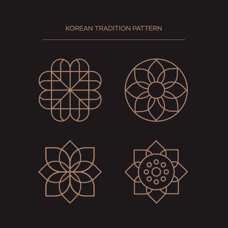 Korean Traditional Pattern.Set of ornamental geometric elements. Vector illustration for your design.のイラスト素材