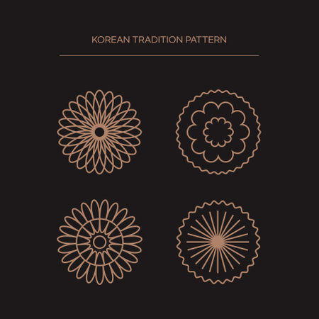 Korean Traditional Pattern.Set of line art floral elements. Vector illustration. EPS 10.のイラスト素材