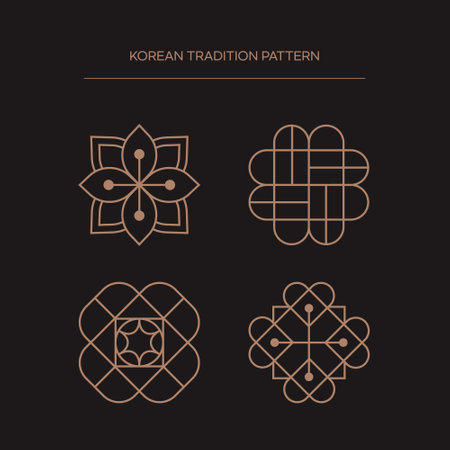 Korean Traditional Pattern.Set of ornamental geometric icons in mono line style. Vector illustrationのイラスト素材