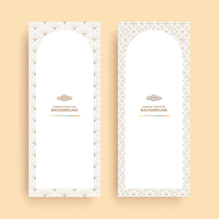 Korean Traditional Banner Frame Template.Elegant vertical banner template with geometric pattern. Vector illustration.のイラスト素材