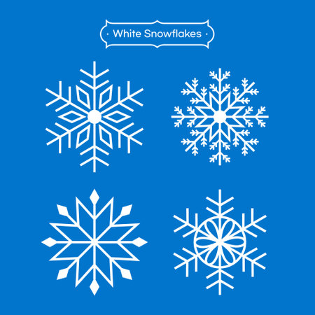 Snowflakes set. Vector illustration. White snowflakes isolated on blue background.のイラスト素材