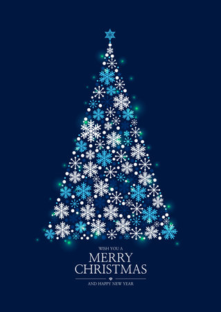 Christmas tree made of snowflakes on blue background. Vector illustrationのイラスト素材