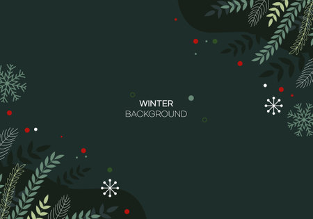 Winter background with snowflakes and fir branches. Vector illustration.のイラスト素材