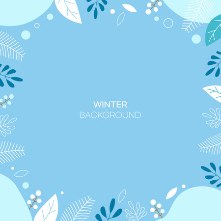 Winter background with blue leaves and branches. Flat design. Vector illustration.のイラスト素材