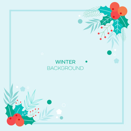 Winter background with holly berry and leaves. Vector illustration.のイラスト素材