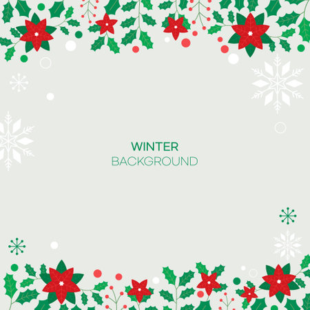 Christmas background with snowflakes and poinsettia. Vector illustration.のイラスト素材