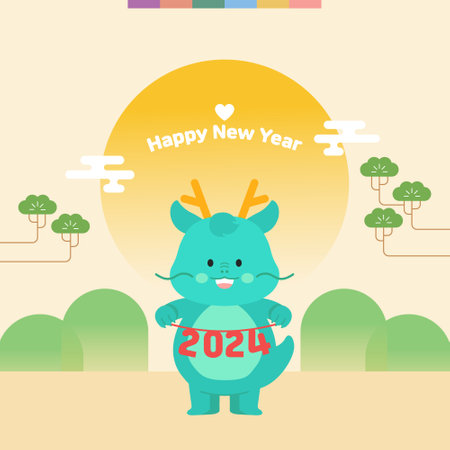 New Year's Blue Dragon Charactersのイラスト素材