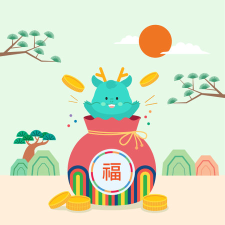 New Year's Blue Dragon Charactersのイラスト素材