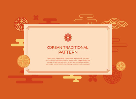 Korean traditional greeting card template in flat style. Korean traditional pattern.のイラスト素材