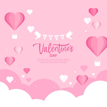 Valentine's day background with hearts and clouds, vector illustrationのイラスト素材