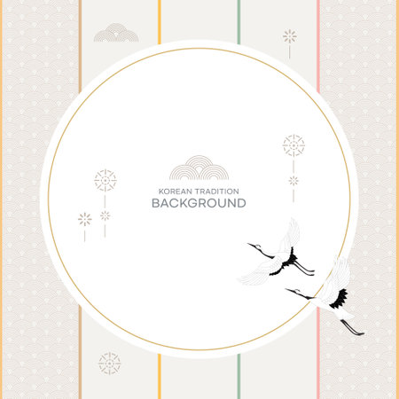 Korean pattern background with flying Korean crane. Vector illustration.のイラスト素材