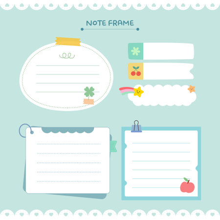 A collection of various notepad diary decorating stickersのイラスト素材