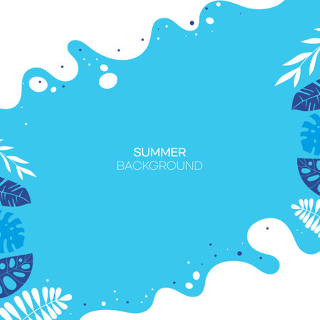 Vector illustration of summer background with tropical leaves and splashes. Flat design.のイラスト素材