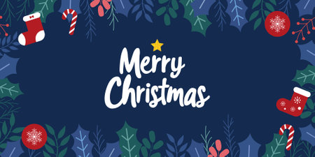 Merry Christmas greeting card with hand drawn lettering. Vector illustration.のイラスト素材