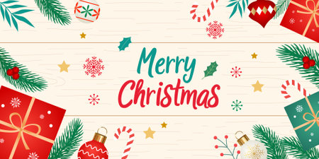 Merry Christmas and Happy New Year greeting card, poster, banner.のイラスト素材