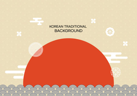 Korean traditional pattern background with sun and clouds. Vector illustration.のイラスト素材
