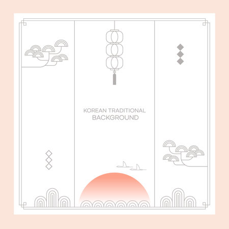 Korean traditional greeting card template with lanterns and clouds. Vector illustration.のイラスト素材