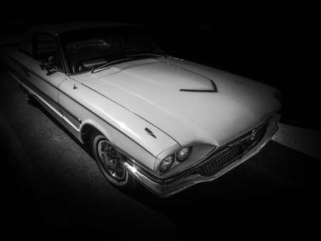 silver vintage american car on black backgroundのeditorial素材