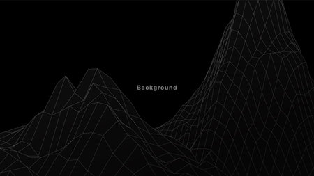 Structure landscape mountain element grid surface. Design vector black-white simple and white contour line template for posters, banners, presentations, ads, and flyers, isolated on black background.のイラスト素材