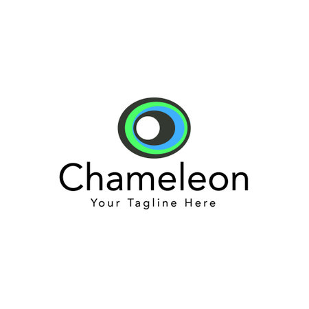 The logo symbolizes the direction of the chameleon's eyes, the eye circles are mesmerizing, circle design vector, modern flat design logo illustrationのイラスト素材