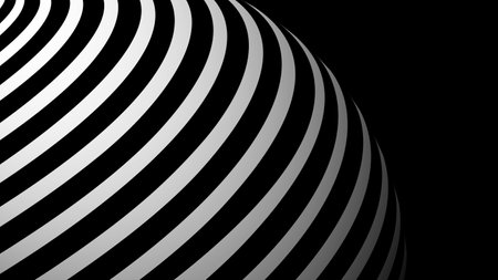 Curved globe rounded lines on black background. White bold line. Design for technology, network, illustration, construction, and digital data visualization.のイラスト素材