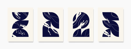 Illustration of boho vector design with blue marble texture on beige background. Creative Stone ceramic art wall interiors backdrop design, perfect for poster, banner, hanging, related about decorationのイラスト素材