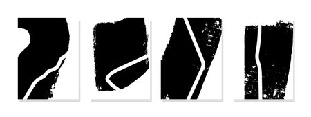 Minimalist hand-drawn wall art with black paint brush design and white strokes, evoking a rustic country style.のイラスト素材