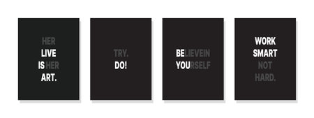 Motivational black and white wall art promote working smarter, not harder, surrounded by inspiring phrases, forming a visually impactful composition.のイラスト素材