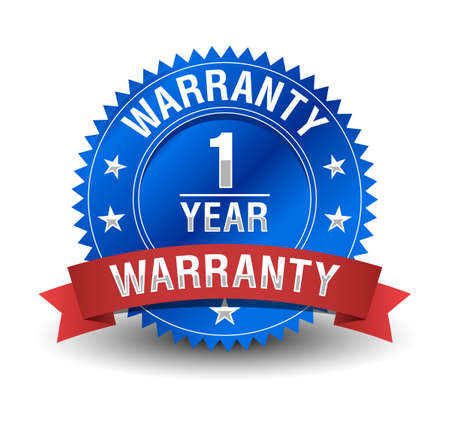 1 year warranty with blue badge and red ribbonのイラスト素材