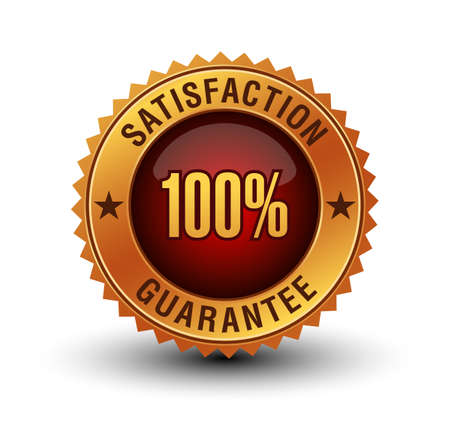 Golden and red combined 100% SATISFACTION GUARANTEE badge.のイラスト素材