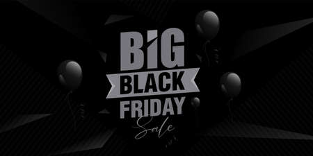 Big Black Friday Super sale banner with glossy balloon and glass effect for sales on Black Friday. Vector Illustration.のイラスト素材