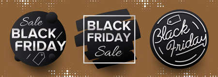 Black Friday abstract sale label, badge, tag with halftone background. For banner, web, header, flyer, design, Sales promotion, special offers, deals advertising, etc.のイラスト素材