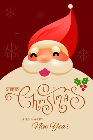 Happy Smiley Santa Claus beard-made greeting card, invitation card template design for Merry Christmas and New Year celebration. Vector illustration.のイラスト素材