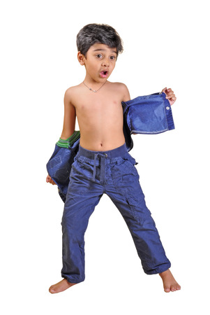 studio portrait of a cute indian little boyの写真素材