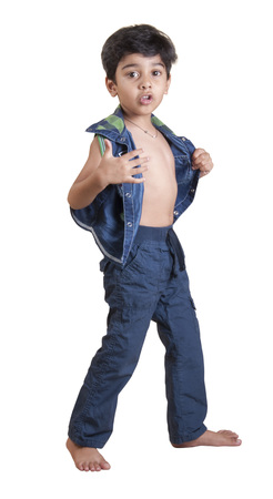 studio portrait of a cute indian little boyの写真素材