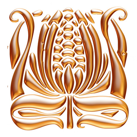 3d statue of golden flower with isolated white backgroundの写真素材