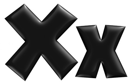 3D X alphabet with small later in black on isolated white background.の写真素材