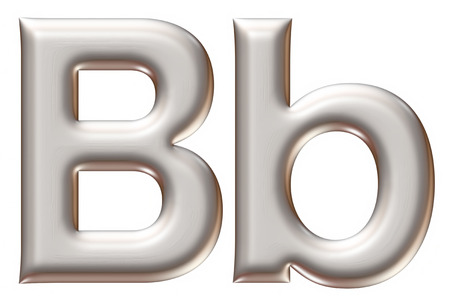 Letter B from silver alphabet on isolated white.の写真素材