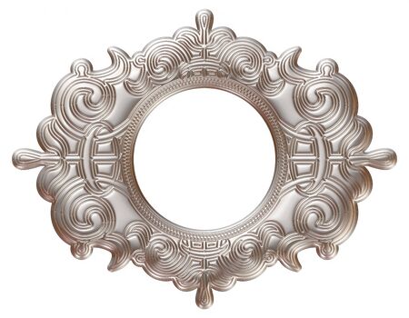 Silver metallic mirror frame on white backgroundの写真素材