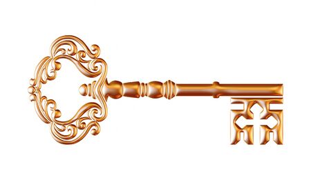 Retro old key isolated on white backgroundの写真素材