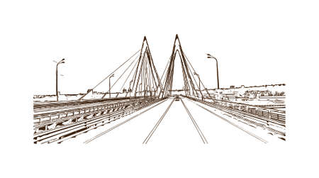 Building view with landmark of Kazan is the capital and largest city of the Republic of Tatarstan in Russia. Hand drawn sketch illustration in vector.のイラスト素材